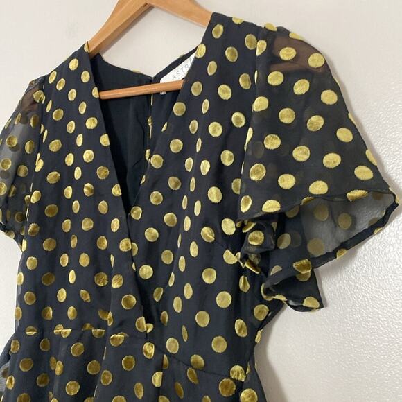 Anthropologie ASTR THE LABEL Metallic Polka Dot Wide Leg Jumpsuit V Neck Size S - Picture 7 of 15